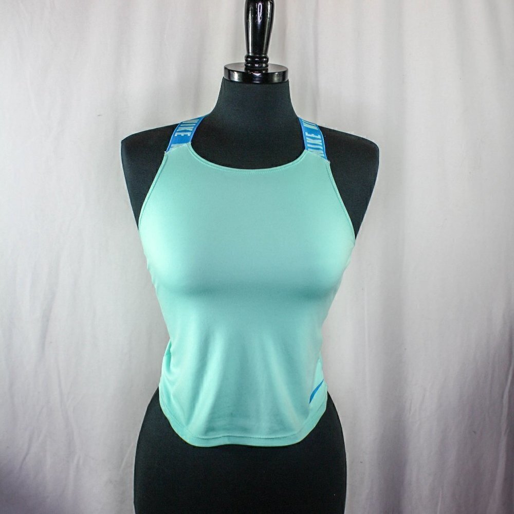Nike Dri Fit Tank Top Stretch Criss Cross Straps Blue Recycled Polyester…